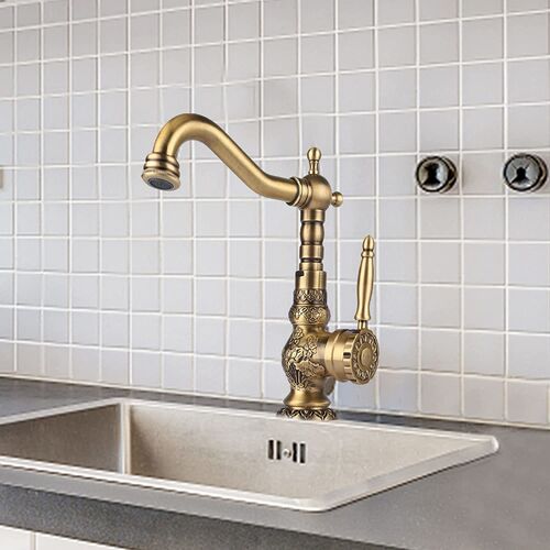Vòi rửa mặt bằng đồng thau bền và thiết thực với thiết kế cổ điển chạm khắc
